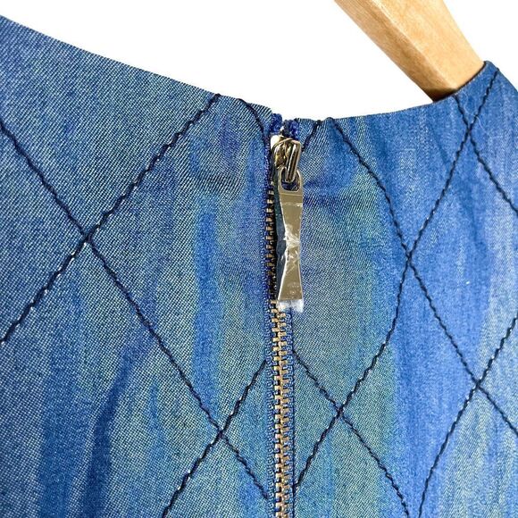 Kate Spade short-sleeve quilted chambray dress, darkest blue - Picture 6 of 11